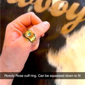 Rowdy Rose adjustable ring. Sterling silver mixed metals & turquoise stone